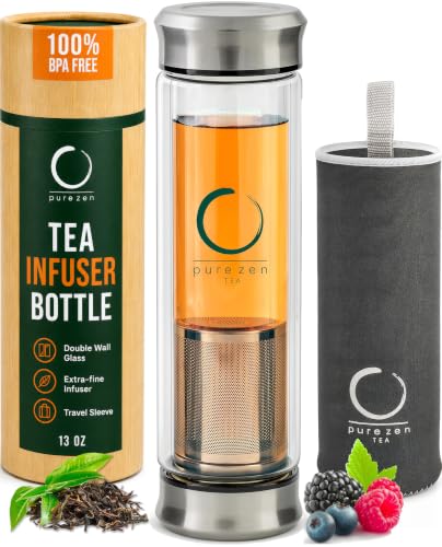 13 oz Tea Infuser Bottle with Stainless Steel Filter - Travel Tea Water Bottle Gift Set
