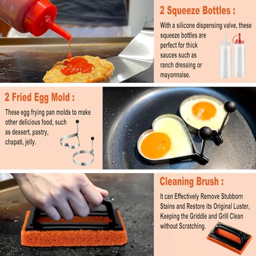 N NOBLE FAMILY Round Griddle Press & 38pcs Professional Grill Accessories Kit