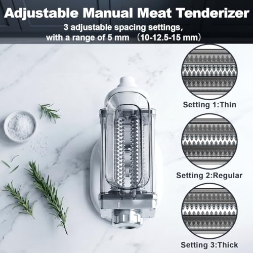 Transparent Gray Meat Tenderizer Tool with 3 Adjustable Spacing - Food-Grade Stainless Steel