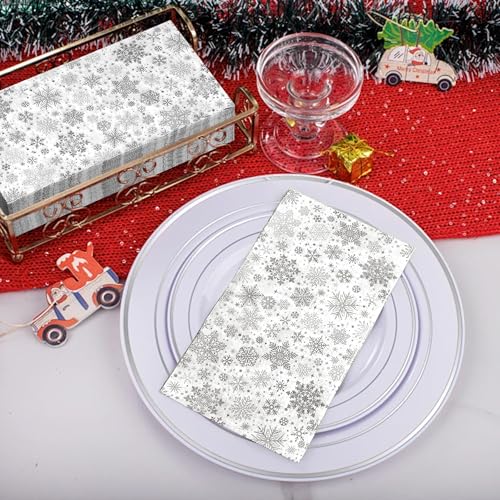 HLQHXWHZT Silver Snowflake Christmas Paper Napkins 100 Pcs Holiday Decor