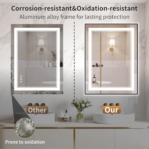 Black 24x32 Inch LED Bathroom Mirror with Lights, Anti-Fog, Dimmable & Touch Control