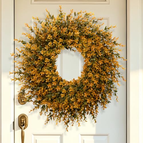 28 Inch Large Full Boxwood Wreath for Front Door Porch Window - Orange - Fall Decor