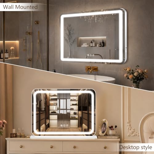 Ratsamee White 23x18 Inch LED Lighted Makeup Vanity Mirror with Dimmable Lights & USB Charging