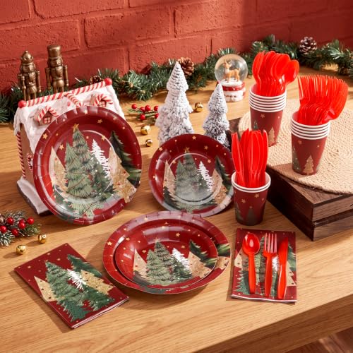 Sinmoe Christmas Tree Paper Plate Napkin Dinnerware Set - Red & Green