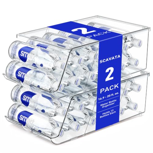 SCAVATA 2 Pack Water Bottle Organizer for Refrigerator, Stackable with Lids