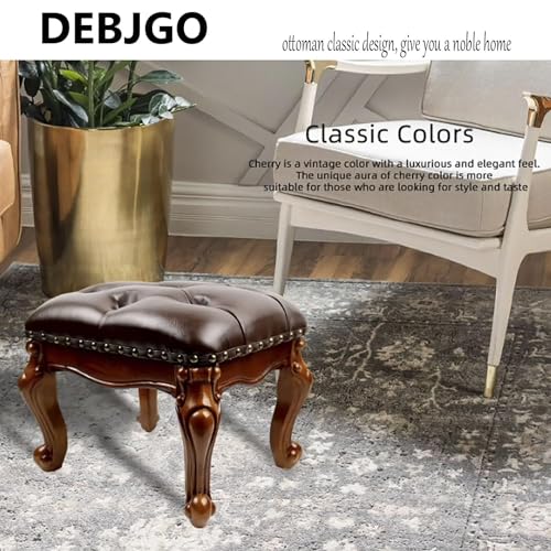 DEBJGO Vintage Leather Footstool Ottoman 12.6 Small Retro Foot Rest