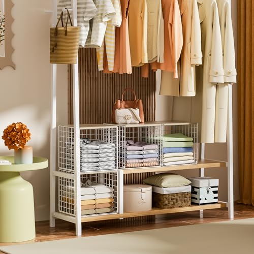 White Stackable Closet Organizers with Wood Top - 3 Pack