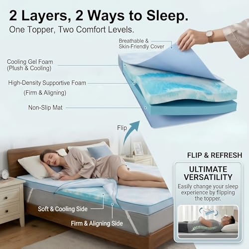 PERLECARE Twin Mattress Topper 3 Inch Medium Firm Gel Memory Foam