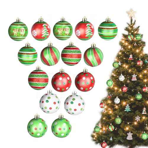 CAVETEE 16 PCS 2.6 Inch Christmas Ball Ornaments, Glittering Elf Balls Red Green Plastic Christmas for Grinch Christmas Tree Ornaments Party Decorations (16, Green&Red)