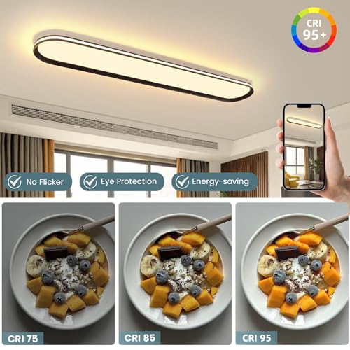 Black LED Ceiling Light Dimmable 39 Inch with Remote Control for Living Room Kitchen