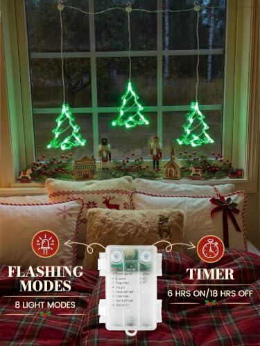 Hanging Window Lights, 30 LED Green Christmas Tree – Battery/USB Powered (Tree Theme) by Briteglotec