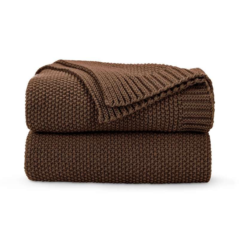 Dark Brown Seed Stitch Throw Blanket - 50x60 Inches, Farmhouse Decor