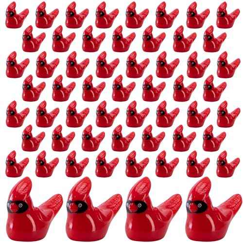 Watayo 60 Pcs Mini Resin Red Cardinal Bird Figurines, Christmas Miniature Cardinal Figurines Decor, Tiny Red Birds Ornaments for Christmas Garden Tree Home Table Decor Vase Filler Party Favors