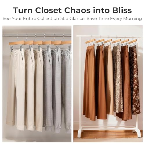 Wooden Pants Hangers with Clips - Natural Finish, Pack of 25 - Strong Clamping Skirt Hangers