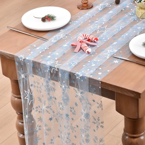 Joanlody Blue Christmas Snowflake Table Runner 28x120 inches Winter Decor
