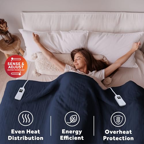 Sunbeam Royal Ultra Fleece Heated Blanket Indigo Blue King 90x100 - Electric Warmth