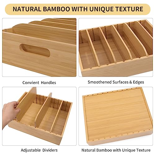 Bamboo Food Container Organizer with Adjustable Dividers - 2 Pack
