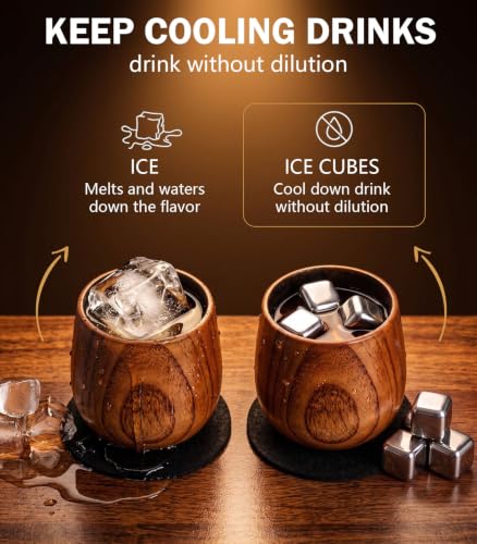 Classic Charred Wooden Whiskey Glass Set - 2 Pack & Accessories for Men