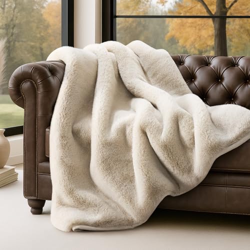 Faux Chinchilla Fur Throw Blanket - 50x60 Inch Birch Mink Plush Comfort