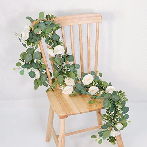 Artificial Eucalyptus Garland with White Roses - 4 Pack, 1.8m Length