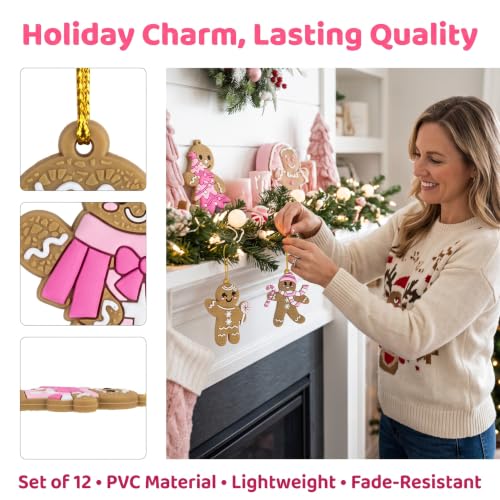 12 Pcs Gingerbread Man Ornaments for Christmas Tree