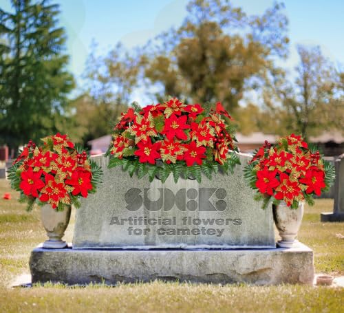 Artificial Cemetery Flowers Christmas Poinsettia 3-Piece Memorial Set