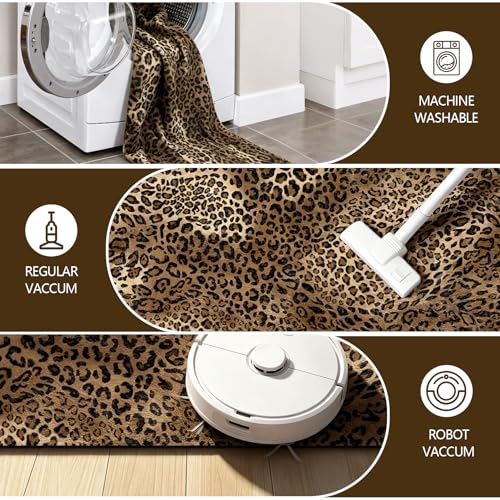 Leopard Rug 5x7 ft - Soft Faux Wool Non-Slip Cheetah Print Area Rug for Bedroom & Living Room - Brown Animal Print, Safari Style