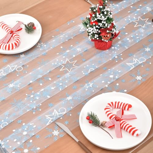 Joanlody Blue Christmas Snowflake Table Runner 28x120 inches Winter Decor