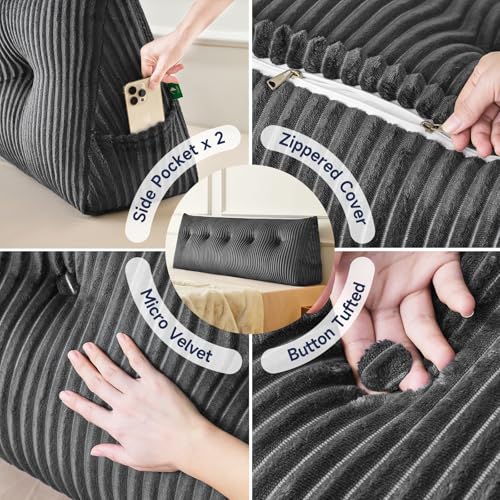 Z-hom Large King Size Headboard Pillow No Roll Wedge Bed Support Grey