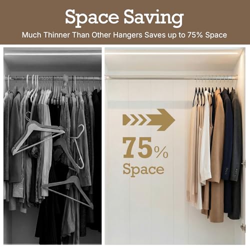 Black Velvet Hangers 60 Pack - Non-Slip Clothes Storage, Space Saving