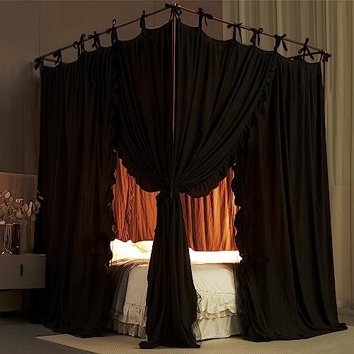 Princess Bed Canopy with Mosquito Net - Double Layer Black 53 x 78 Inches