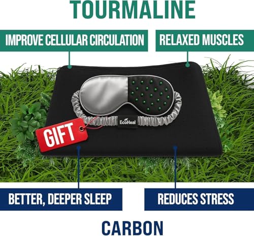 ECOHEAL Queen Wide Tourmaline Grounding Mat for Bed 59”x54” with Sleep Mask & 15ft Cord