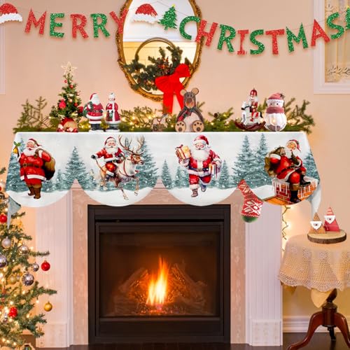 AerWo Santa Christmas Mantel Scarf 79×20 Inch Fireplace Decor, Santa Claus Design