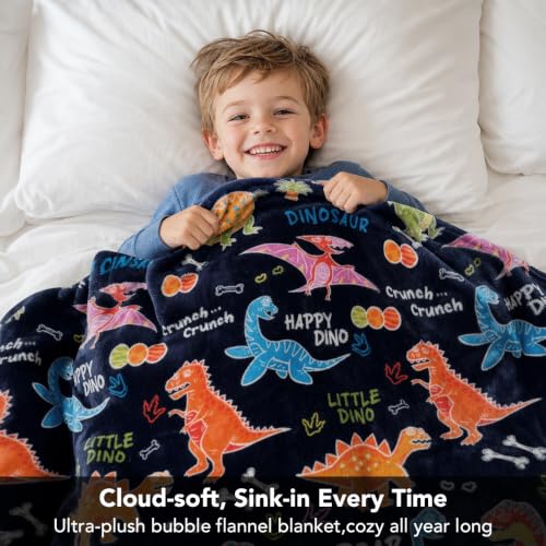 Blue Dinosaur Glow-in-The-Dark Throw Blanket 50x60 Inches for Kids & Teens
