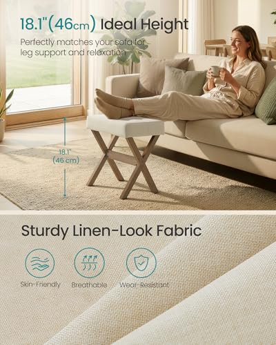 SONGMICS Vanity Stool Padded Foot Rest - Summer Sand + Brown Legs