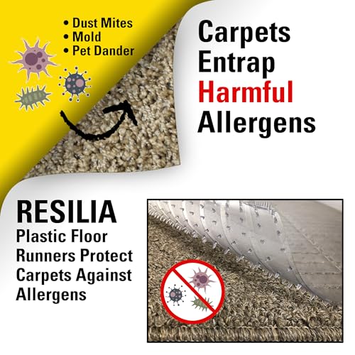 Deep-Pile Carpet Runner Clear Vinyl Floor Protector 27 x 25 Feet - Non-Slip Waterproof Rug Mat - Made in USA