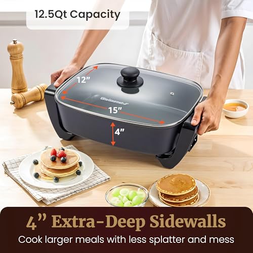 12.5Qt Electric Skillet with Ceramic Non-Stick Coating - PFAS-Free, 1500W, Adjustable Temp