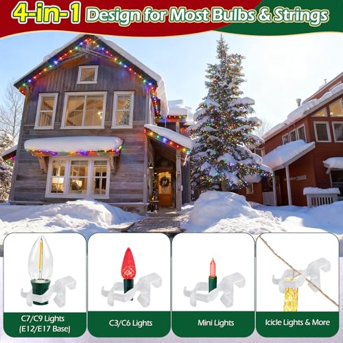100Pcs Adjustable Christmas Light Clips for C7 C9 C3 Mini String Lights – YIBOBO, 4-in-1 Set