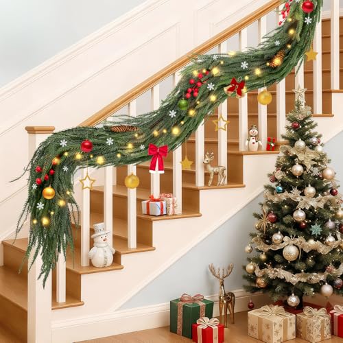 Bribay 6FT Norfolk Pine Artificial Christmas Garland Winter Decor - Layered with Berries