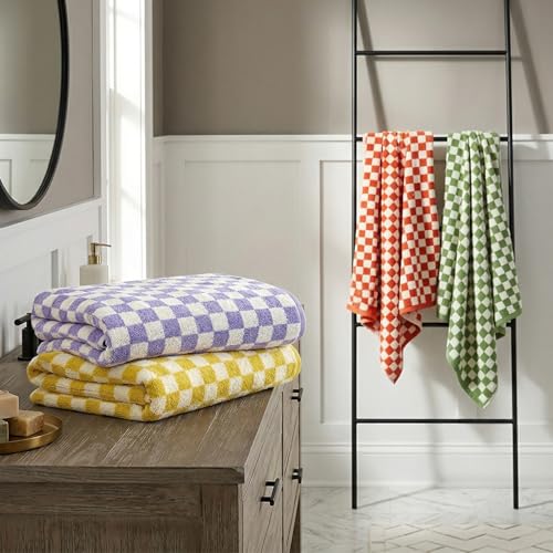 Checkered Cotton Towel Set - 12 Pieces with 4 Colors, Bathroom & Spa Decor