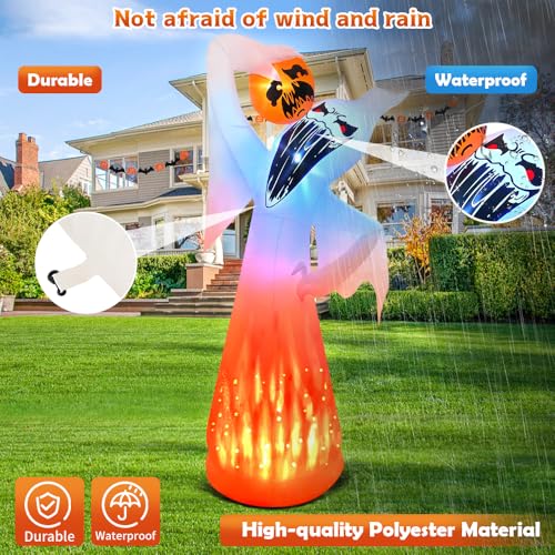 10 Ft Halloween Ghost Inflatable with Pumpkin and LED Lights - Outdoor Yard Decor