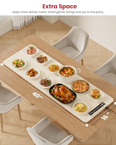 Food Warming Mat for Countertop - XXXL 40x16 Inch Full Surface Heating Pad Beige XXL