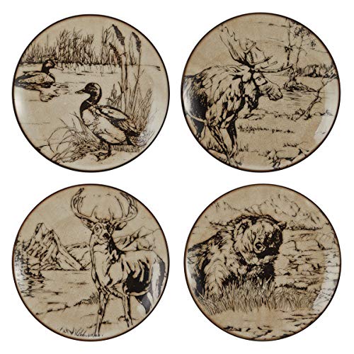 16-Piece Stoneware Dinnerware Set for 4 - Lodge-Style Wildlife Design
