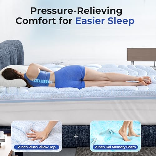 Cooling Memory Foam Mattress Topper King Size - Dual Layer Gel & Ice Silk Cover - Back Pain Relief