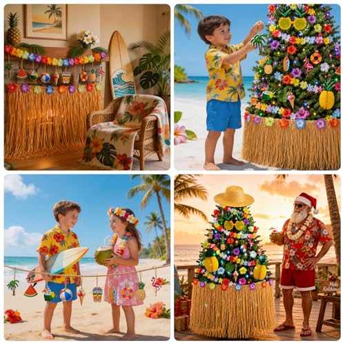 Hawaiian Christmas Tree Skirt & Party Decorations Set - 57 Pieces