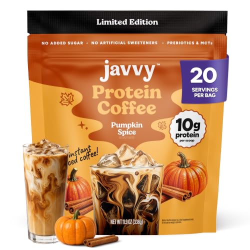 Javvy Protein Coffee Powder Pumpkin Spice - Cold Brew & Iced Coffee Mix, 20 Servings