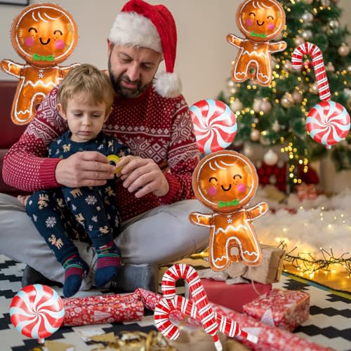 Christmas Balloons Decorations, Gingerbread Balloons, Candy Cane Foil Mylar Balloon for Gingerbread Christmas Party Decorations, New Year, Birthday Party Supplies