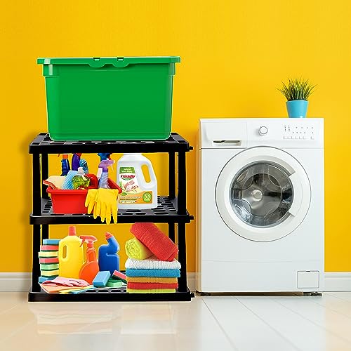 Heavy Duty Plastic Storage Shelves - Stackable 3-Tier Organizer Rack for Garage, Kitchen & Closet