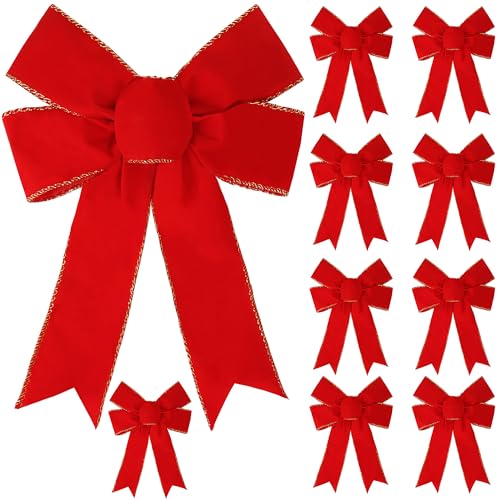 Burgundy Velvet Christmas Red Bow 13x9 Inches - 10 Pack Holiday Wreath Decorations