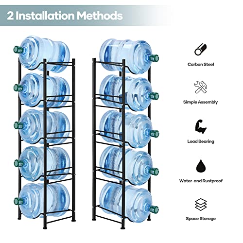 Black 5-Tier Water Jug Holder Rack for 5-Gallon Bottles - Space Saving, Heavy Duty Steel